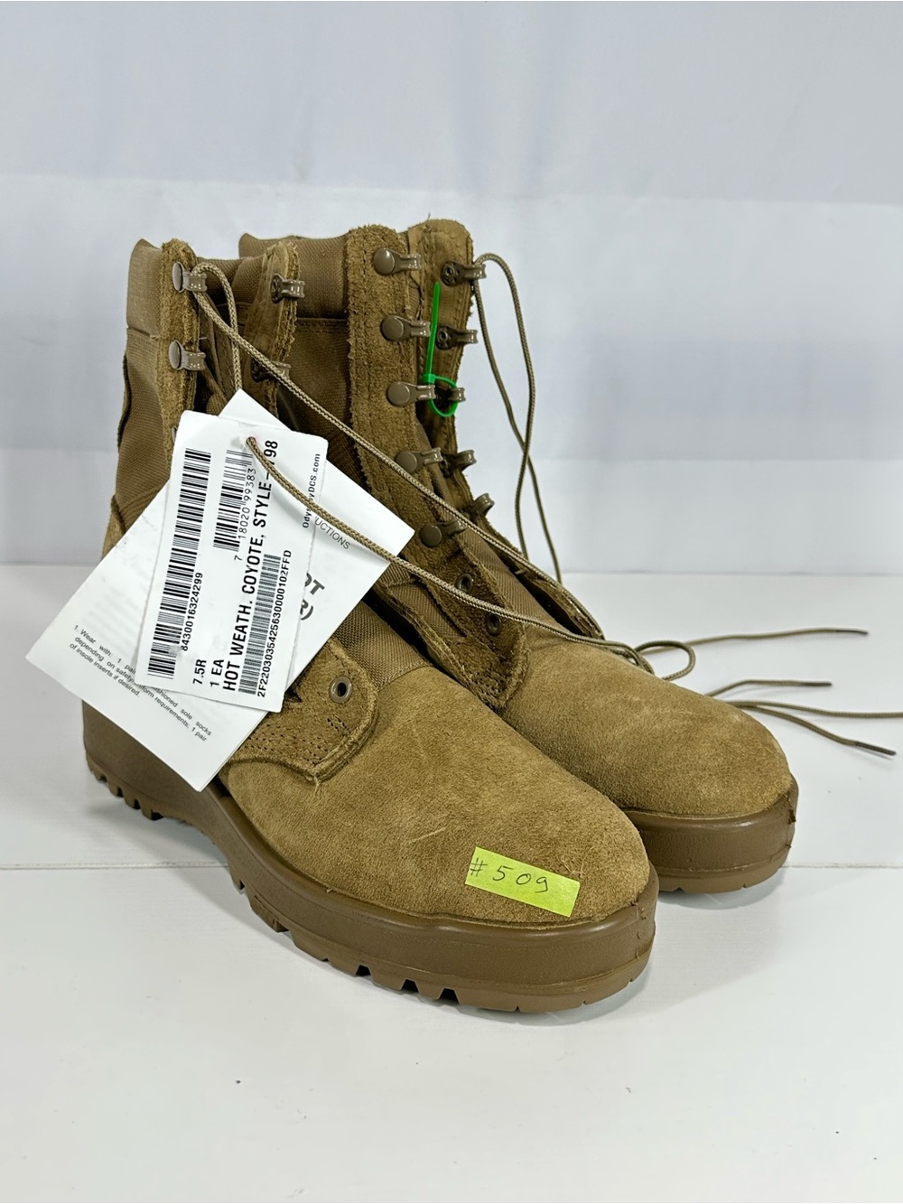 #509 NEW US Army Combat Boots + Laces - Hot Weather Coyote Style 798 Mens 7.5R